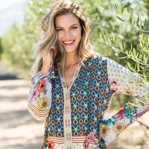 Johnny Was  Becca V-Neck Blouse LARGE Boho Chic